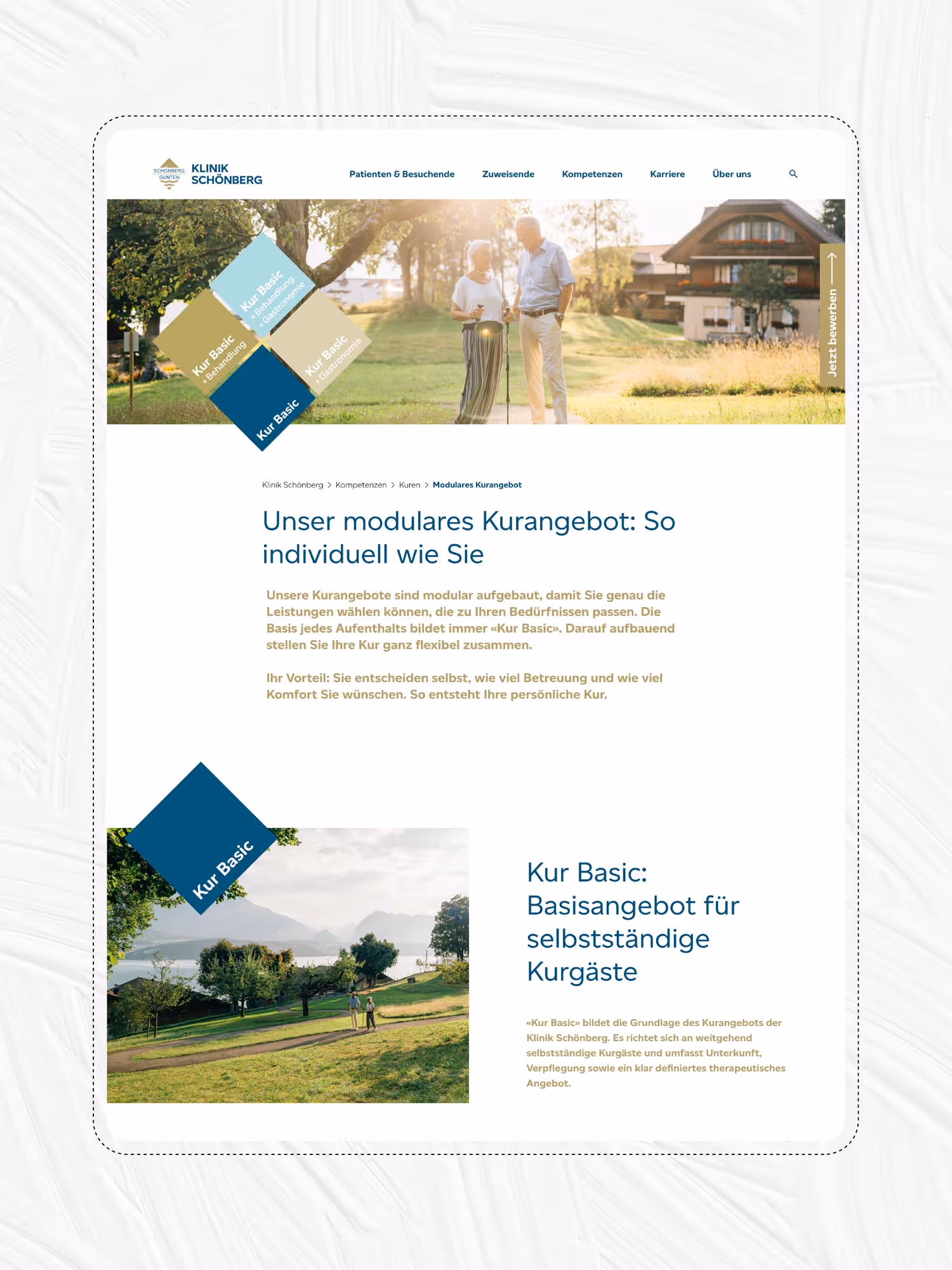 Homepage für Rehaklinik in Bern - Design von der Agentur Namo