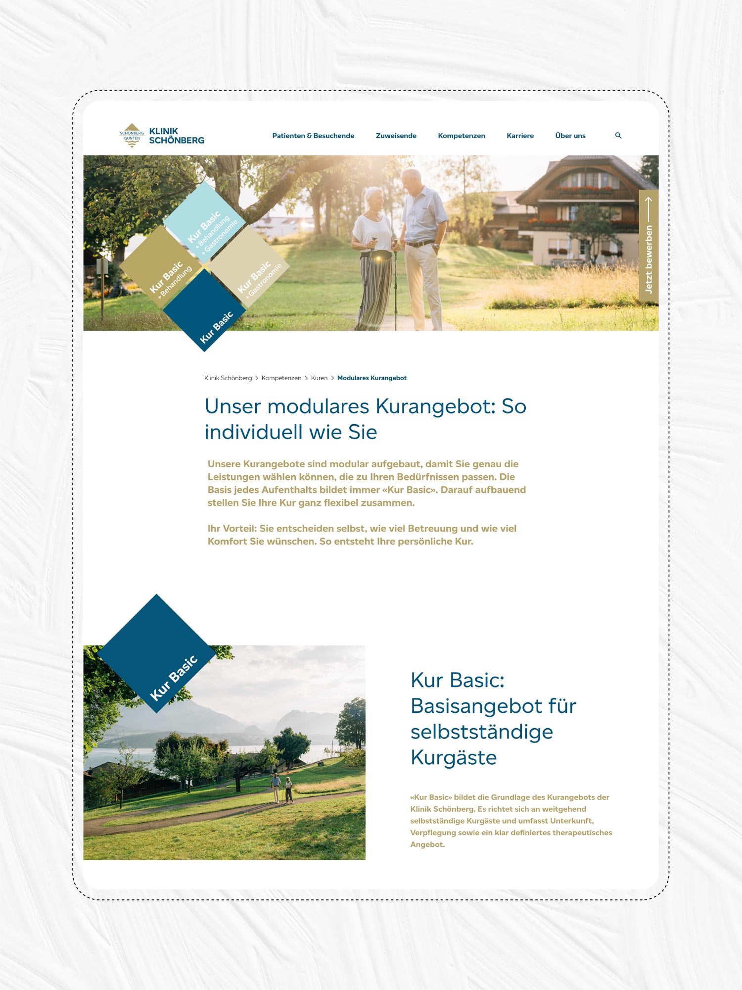 Homepage für Rehaklinik in Bern - Design von der Agentur Namo