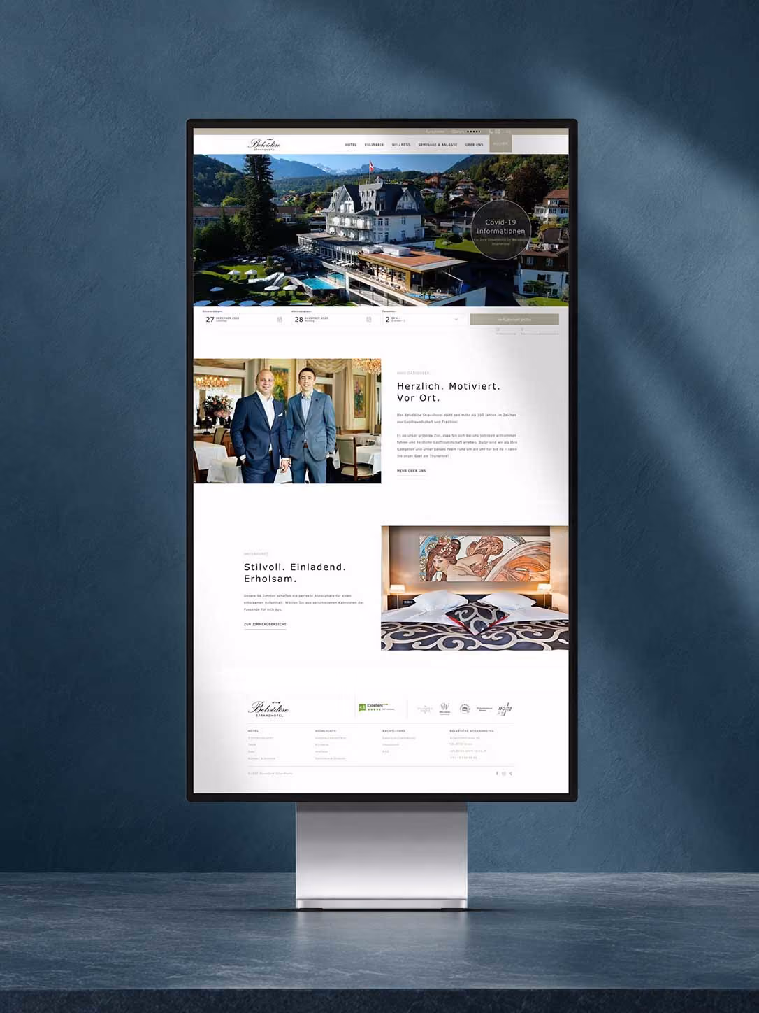 Hotelwebseite des Belvédère Strandhotels in Spiez auf einem Tablet