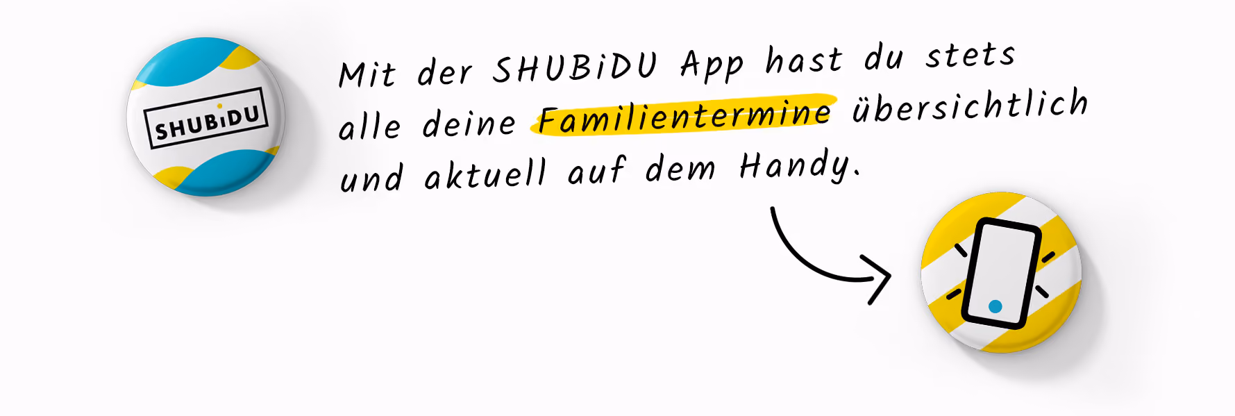 Buttons und Werbegrafik für die Familienkalender-App SHUBiDU