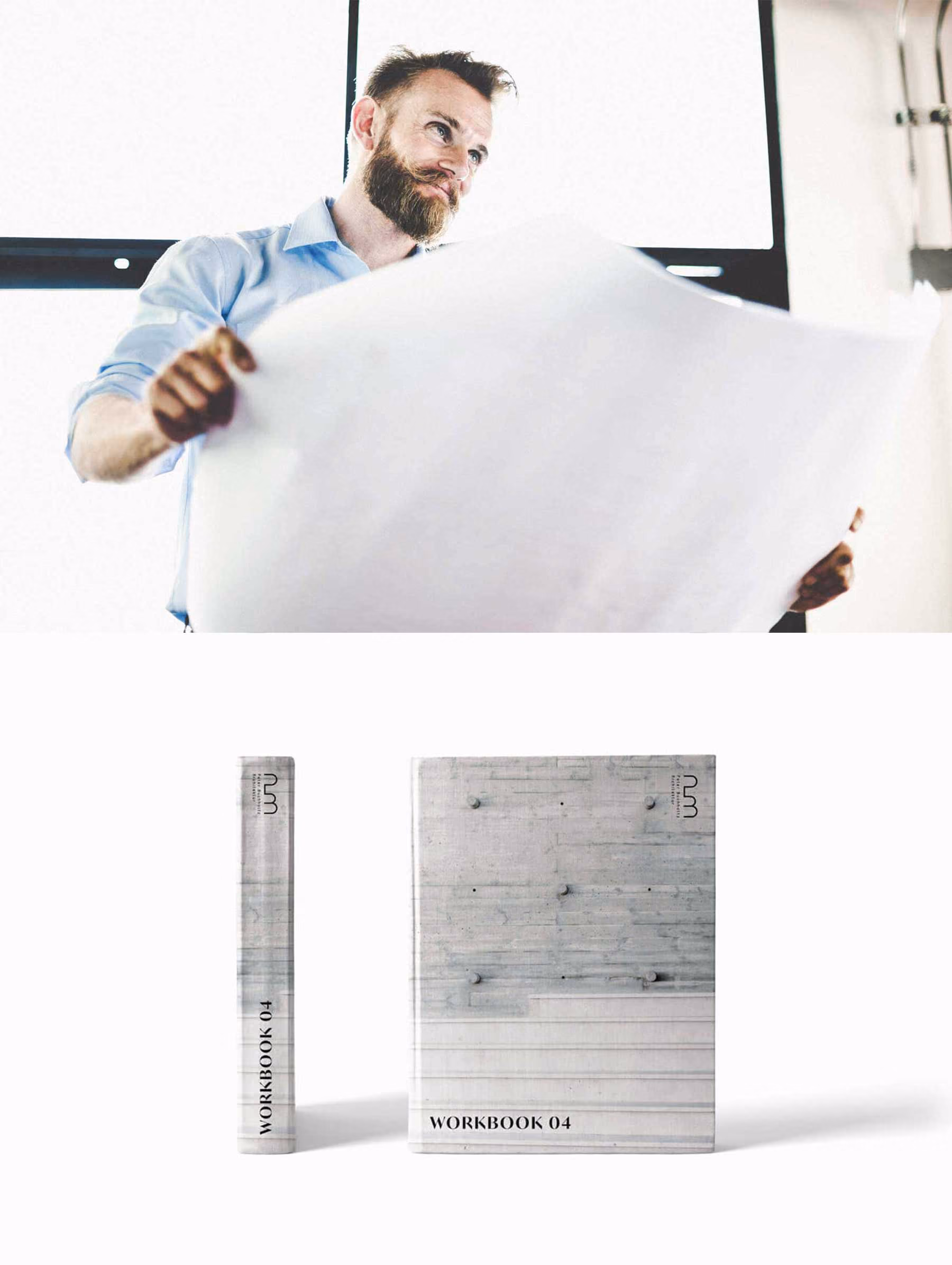Architekt bei der Arbeit und gestaltete Printmedien für Buchholtz