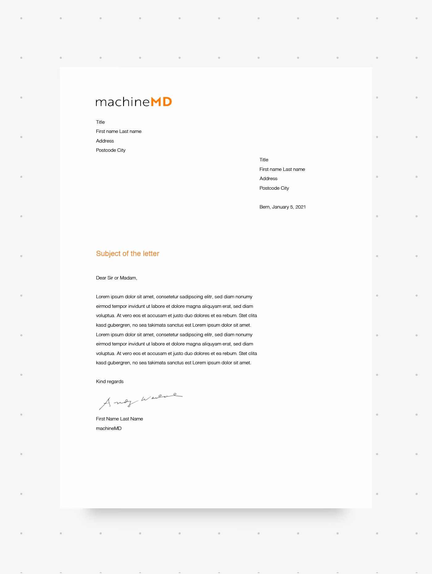 Briefpapier im Corporate Design des Medtech-Unternehmens machineMD