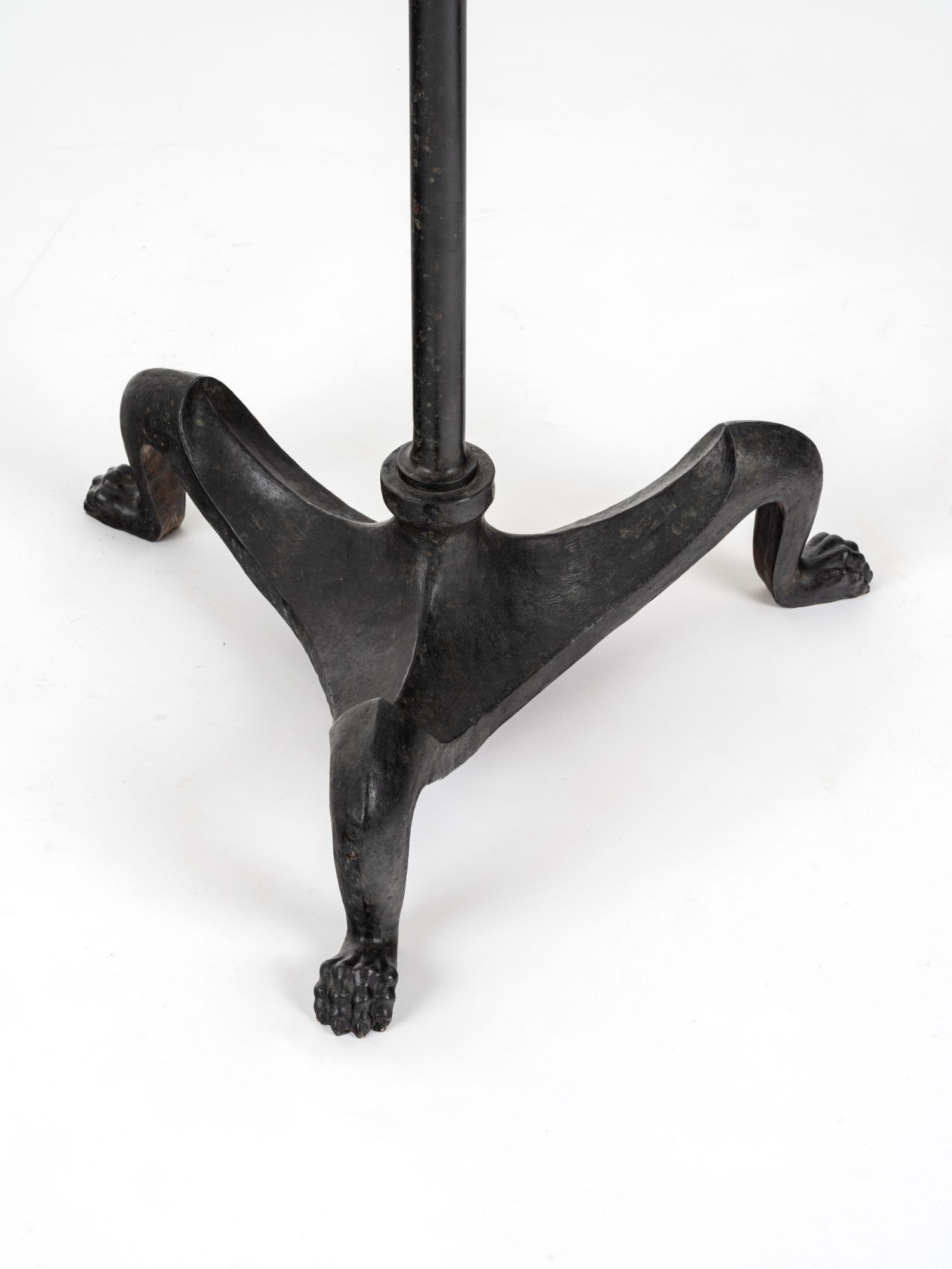 Exceptional pair of neoclassical floor lamps in patinated bronze