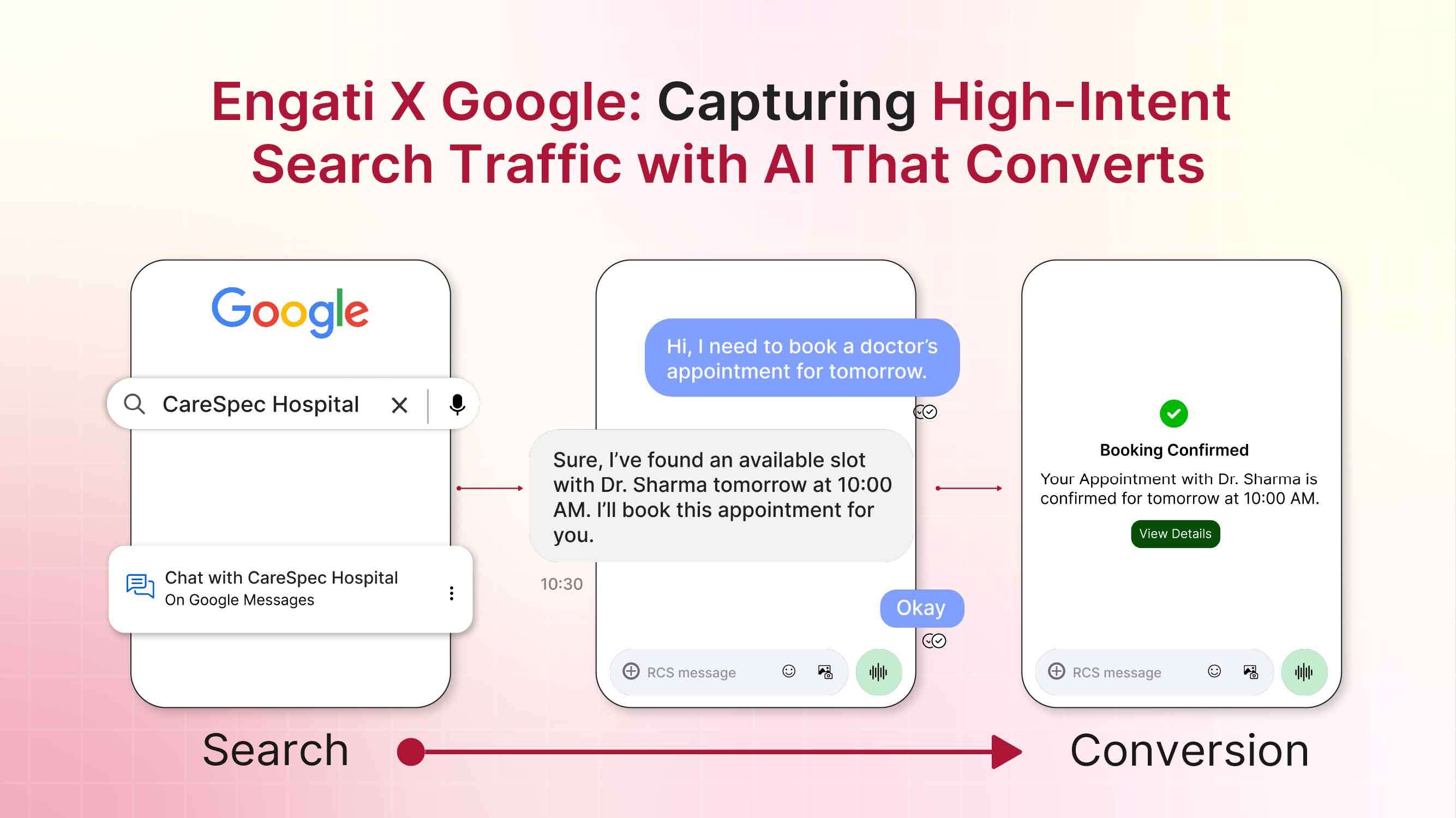 AI agent capturing high-intent search traffic, engaging users instantly through chat, guiding decisions, and converting leads into real business outcomes