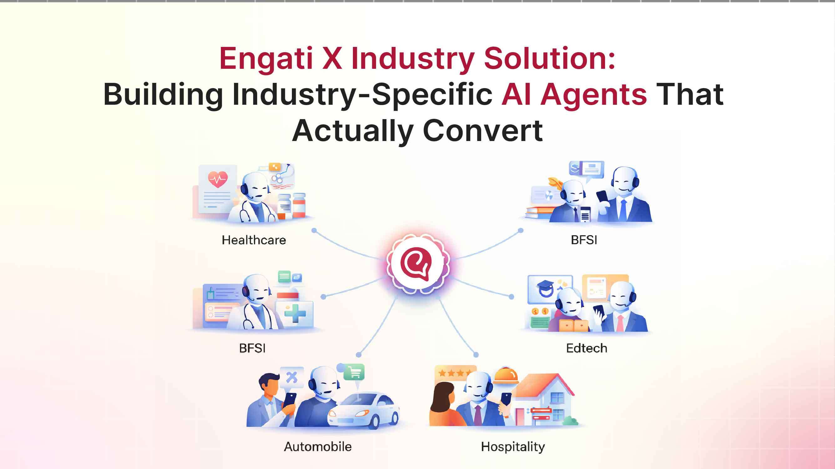 Engati X Industry Solution dashboard showcasing industry-specific AI agents designed to engage users, qualify leads, and improve conversion rates across sectors