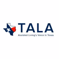Logo with Texas state outline in blue and red, next to text 'TALA' and slogan 'Assisted Living’s Voice in Texas'.