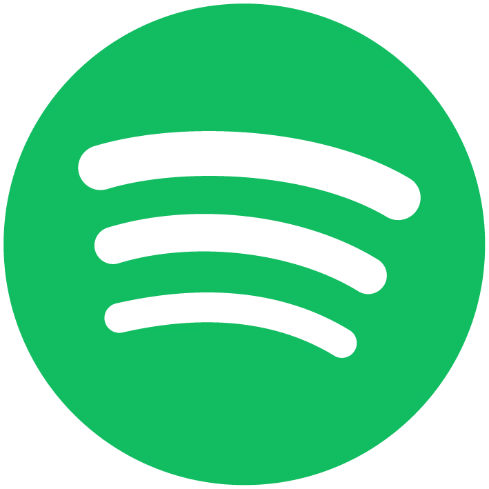 Spotify logo with three curved white lines on a green circular background.