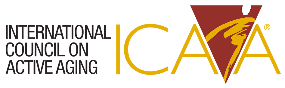 Logo with stylized text combining black and gold colors with an abstract brushstroke design in red and white.