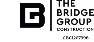 The Bridge Group construction company logo with a stylized letter B and registration number CBC1267998.