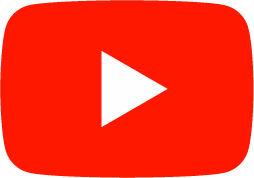 YouTube logo with a white play button on a red rounded rectangle background.