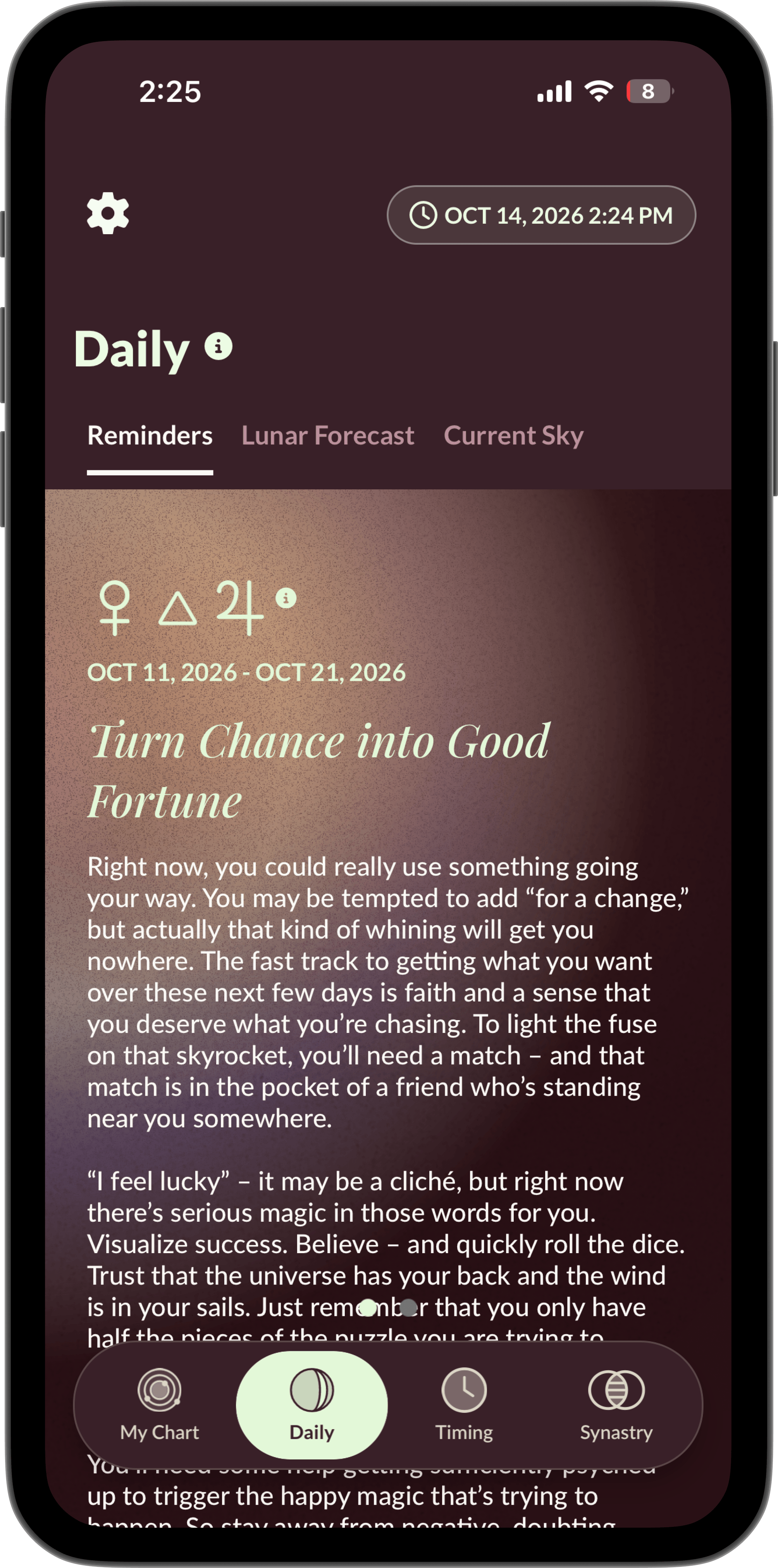 Current LILA personal lunar forecast