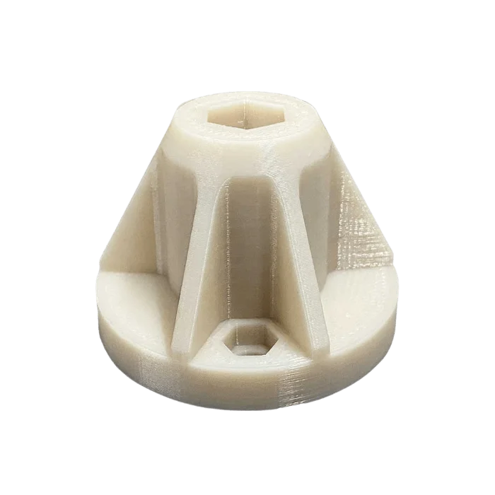 Peça estrutural impressa em 3D em PC/ABS, liga de engenharia resistente a impactos.