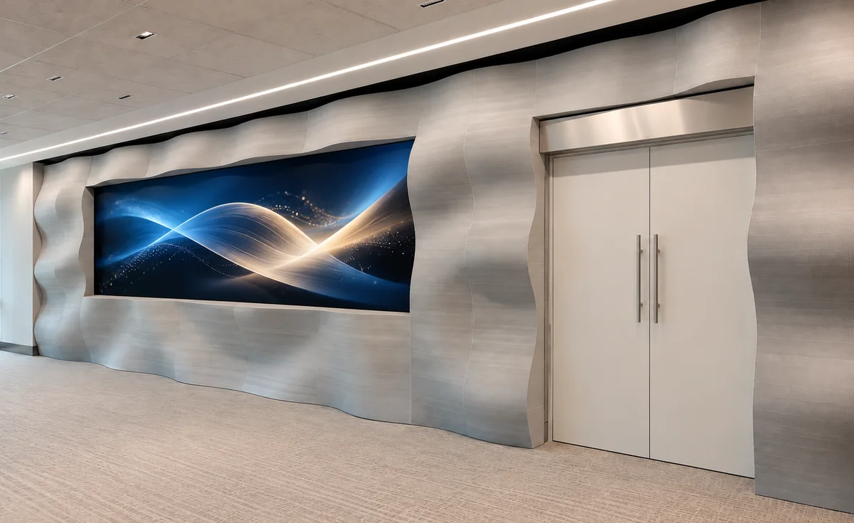 Revestimiento de muro ondulado de gran formato impreso en 3D para oficinas corporativas