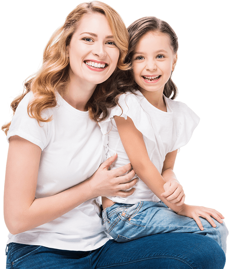 Smiling Mom and Daughter