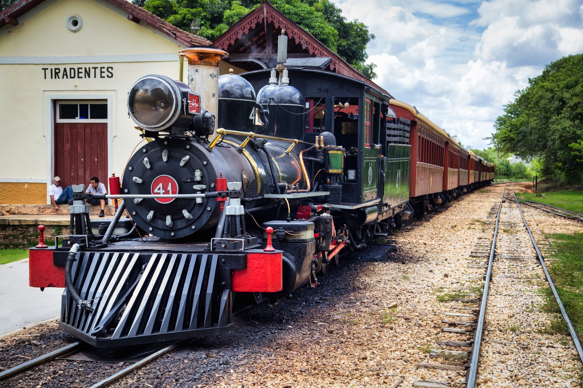 Maria Fumaça steam train at Tiradentes station in Minas Gerais, Brazil