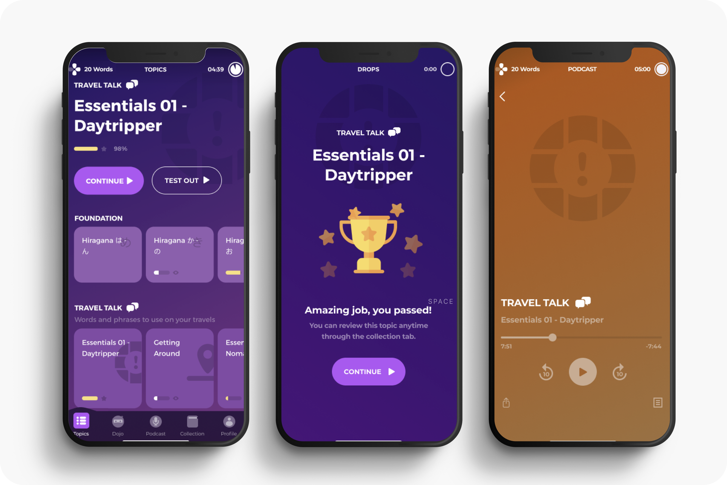 Mobile Mockup Screens of Drops Language App