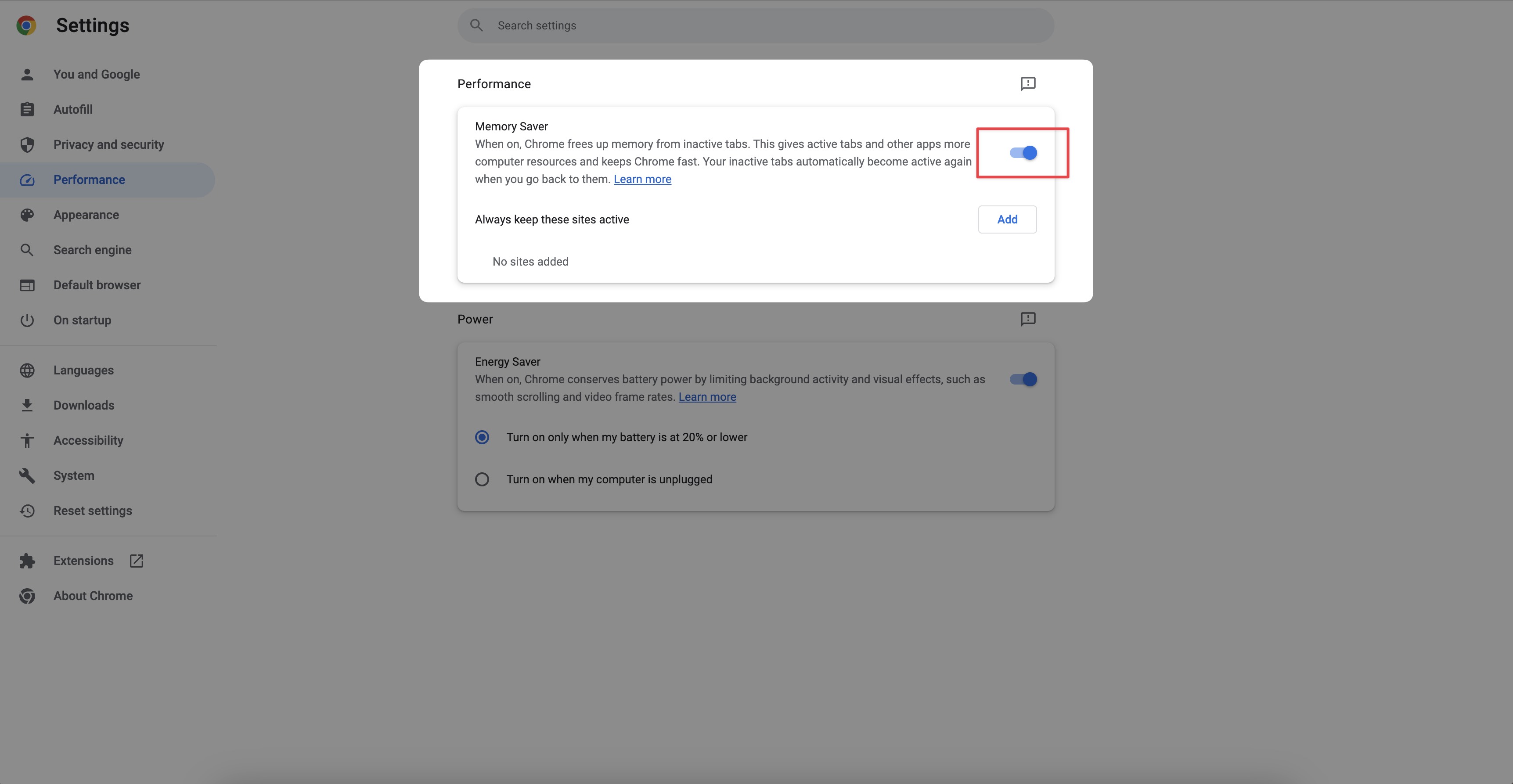 How to enable Chrome's Memory Saver