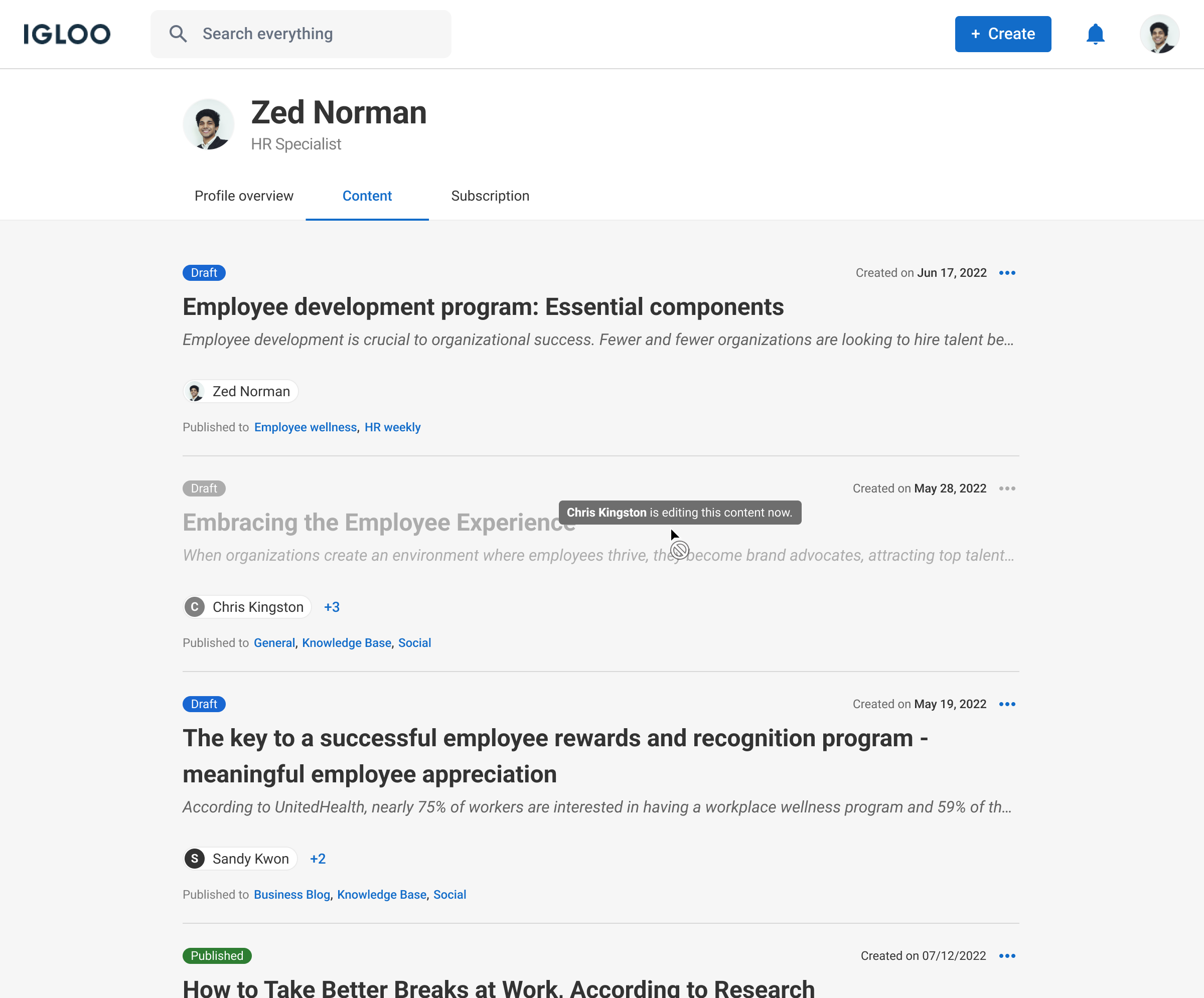content list interface