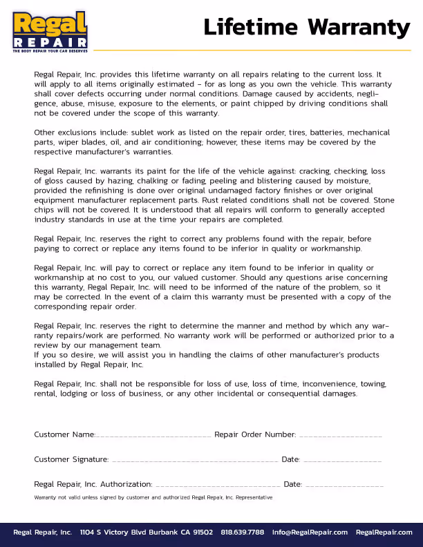 Lifetime warranty form