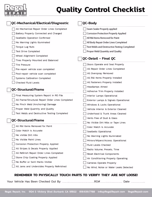 Quality control form