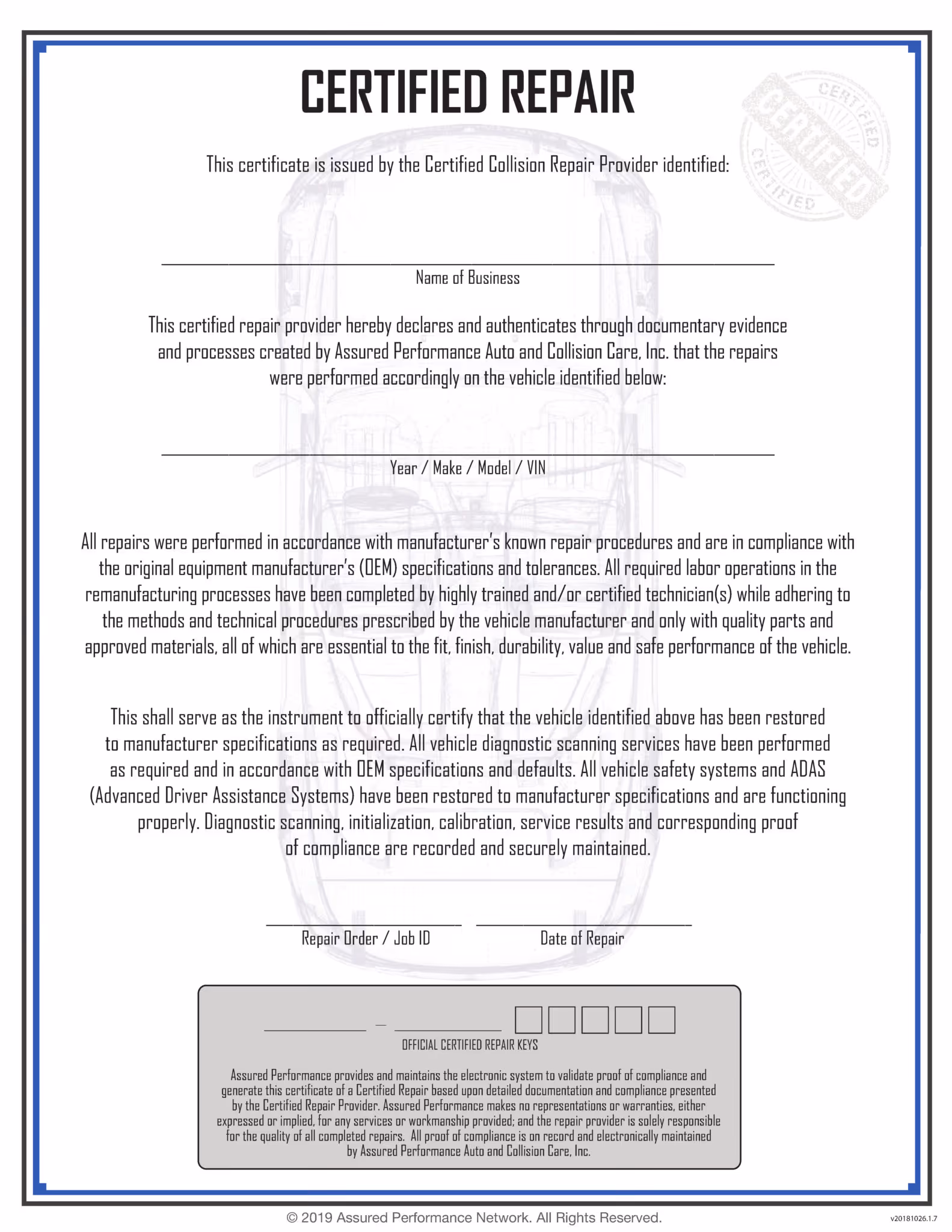 Certification of Certified Repair