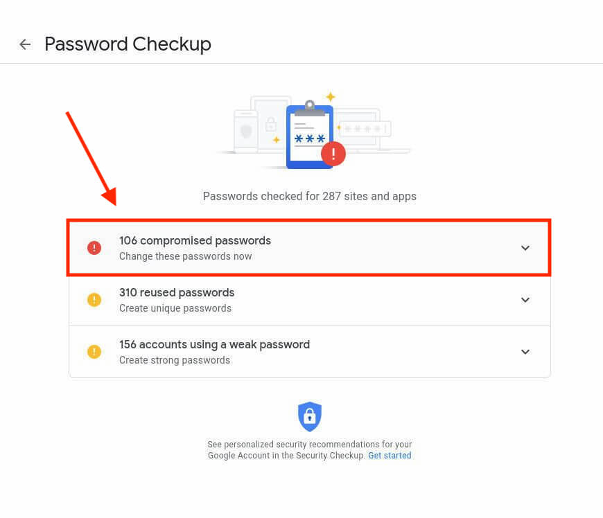 compromised password list in google's password checkup feature