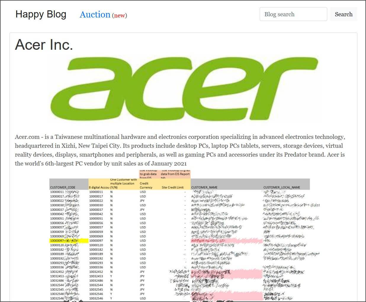 Acer data leak on REvil ransomware site - source: bleepingcomputer.com