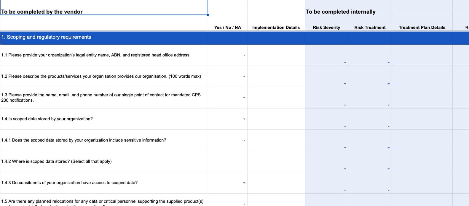Preview of the CPS 230 MSP questionnaire template available to download on this page.