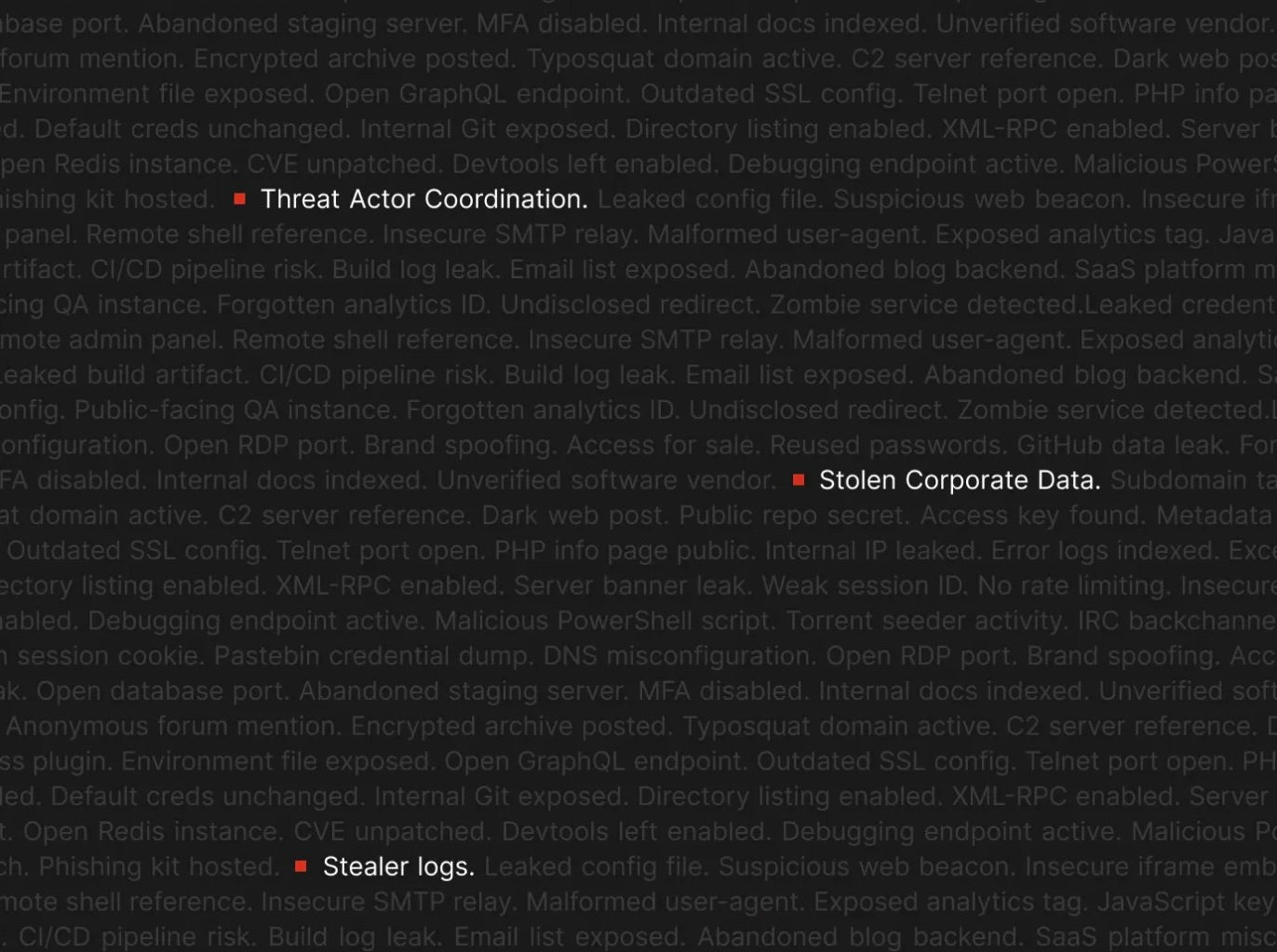 a decorative image showing an example of the multiple types of threat actor behavior UpGuard's cyber risk posture management platform can detect simultaneously 