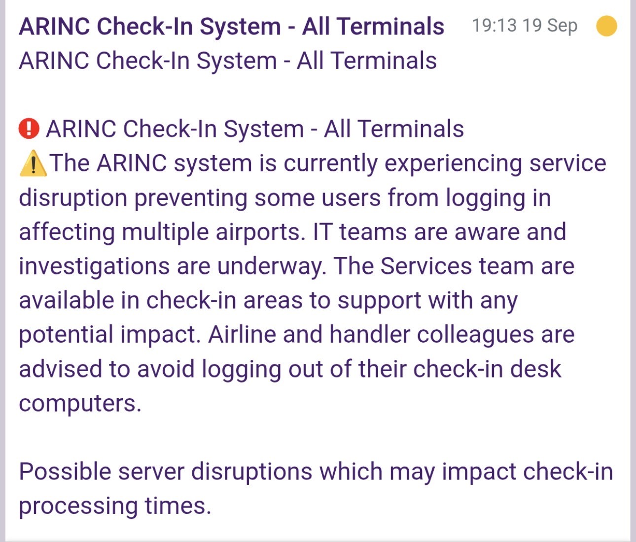 ARINC error message: Source: Cyberplace.social