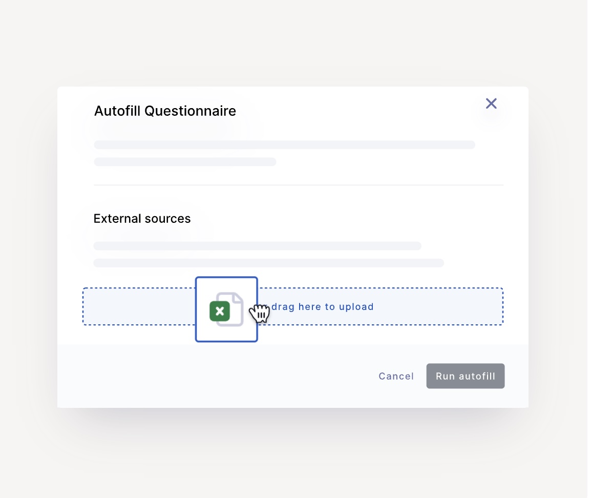 dragging an xlsx file into UpGuard's questionnaire autofill feature