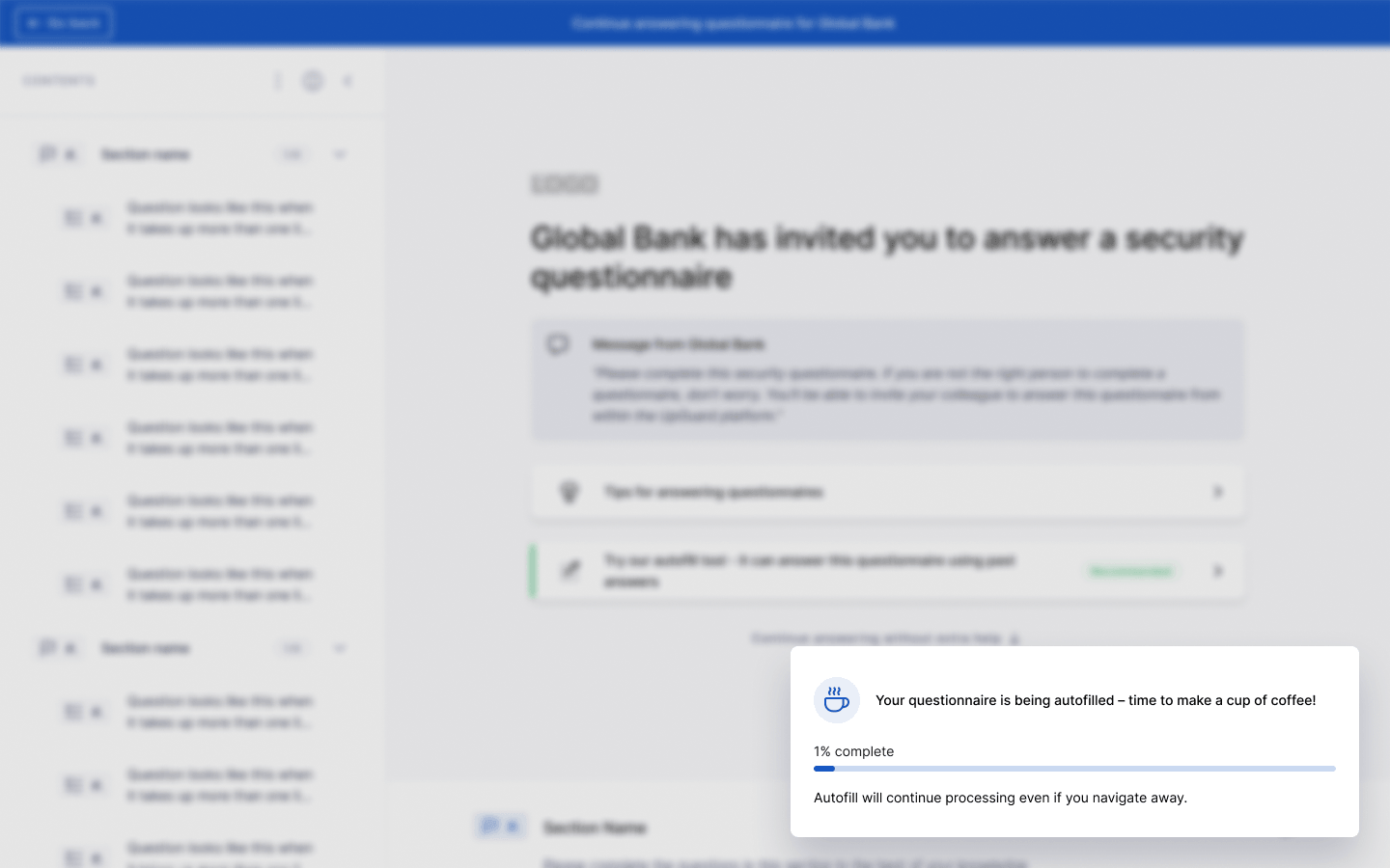 AI-autofill in action inside Trust Exchange.
