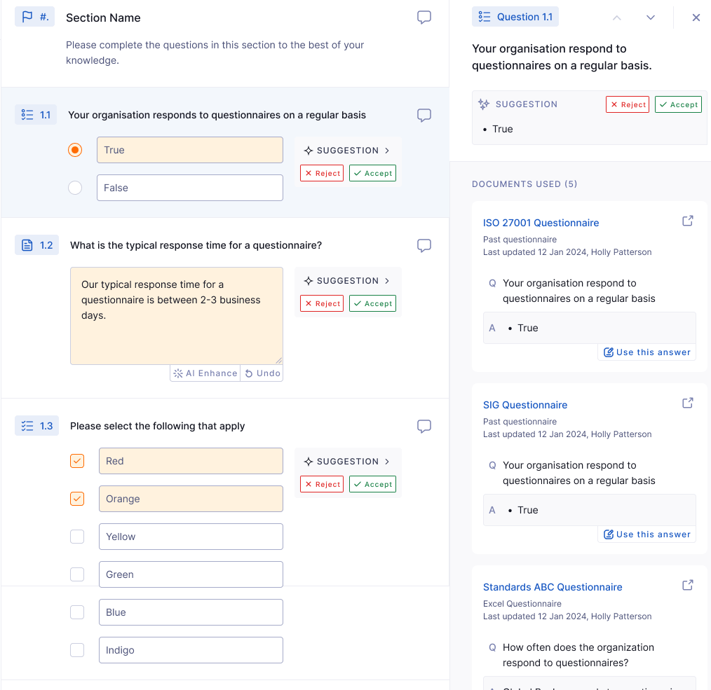 The human review stage inside the questionnaire response workflow of Trust Exchange