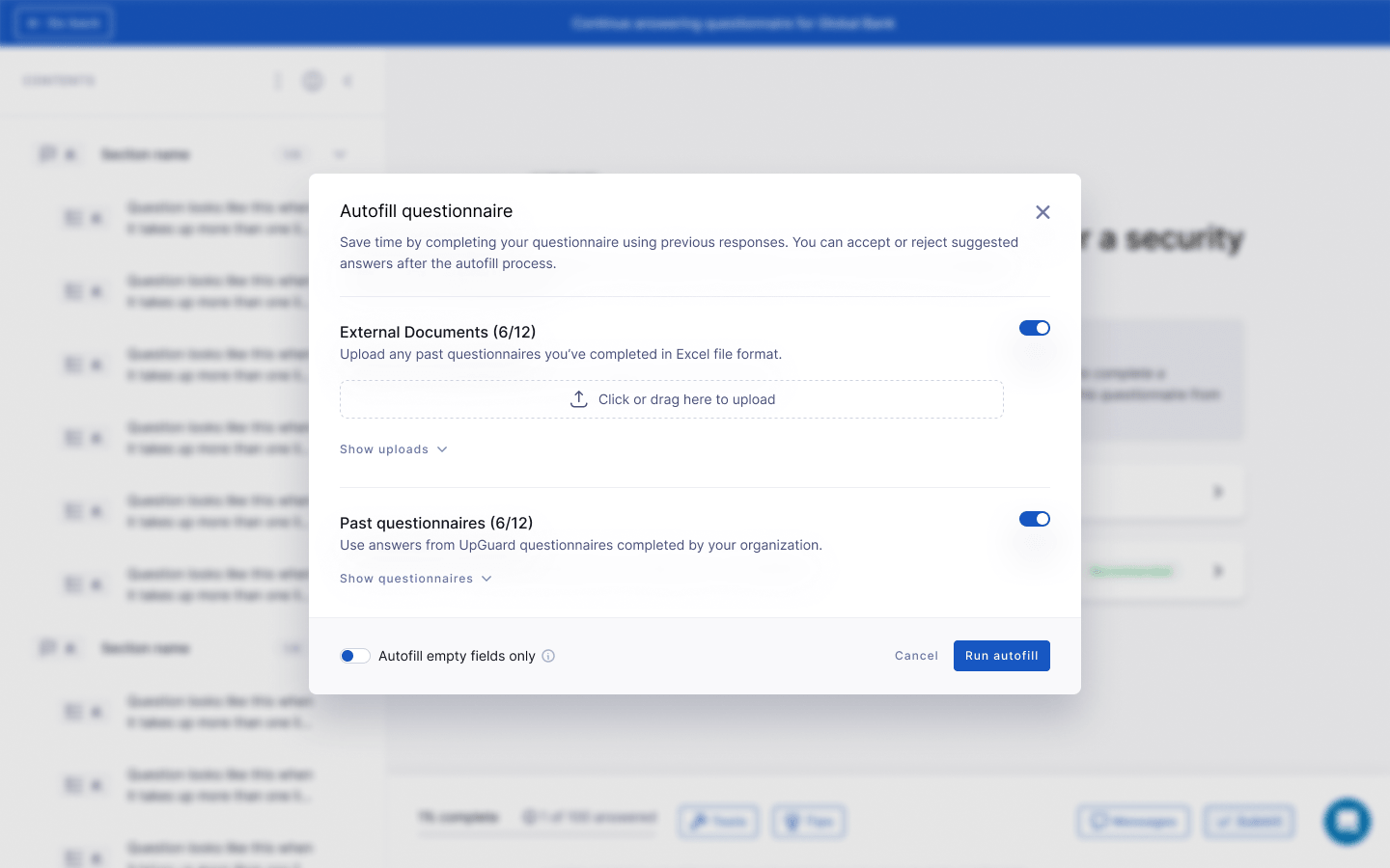 AI-autofill in action inside Trust Exchange.