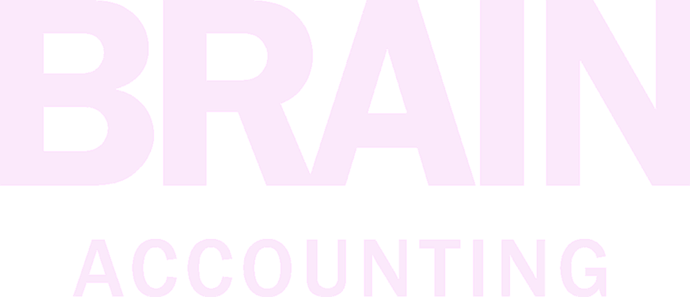 Text reading 'BRAIN ACCOUNTING' in large purple letters on a black background.