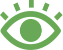Green eye icon with stylized eyelashes radiating outward.