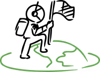 Green line drawing of a globe with the Americas visible, surrounded by an elliptical orbit line.