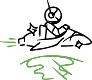 Green abstract curved shapes on a white background resembling stylized waves or brush strokes.