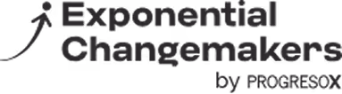 Logo for Exponential Changemakers by PROGRESOX with an upward arrow graphic.