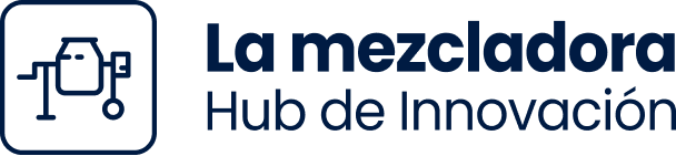 Logo with an abstract icon resembling a mixer and the text 'La mezcladora Hub de Innovación'.