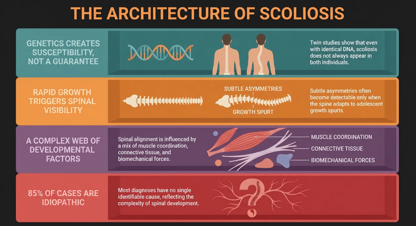 An info graph explaining what research actually says about Scoliosis in family