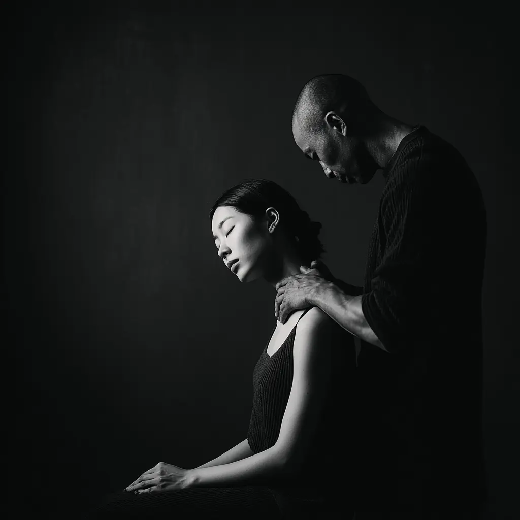 Chiropractor assessing neck and shoulder tension that can affect sleep