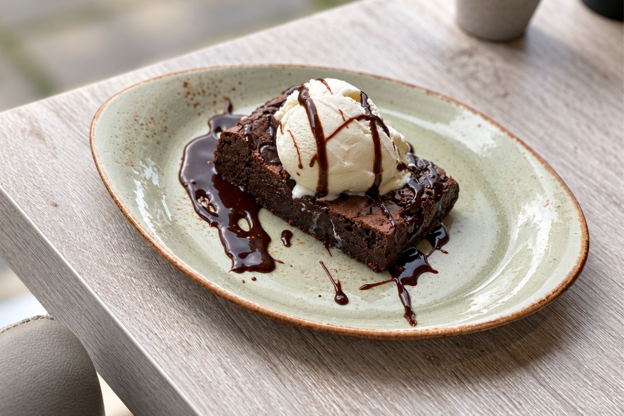 Chocolate brownie at Cafe Grand, Grasmere