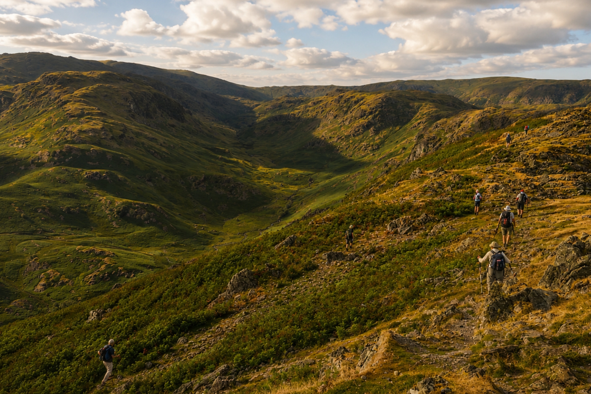 Walker ascending Helm Crag above Grasmere in the Lake District