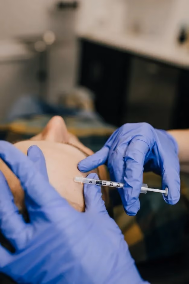 Botox injection treatment for reducing facial wrinkles and fine lines