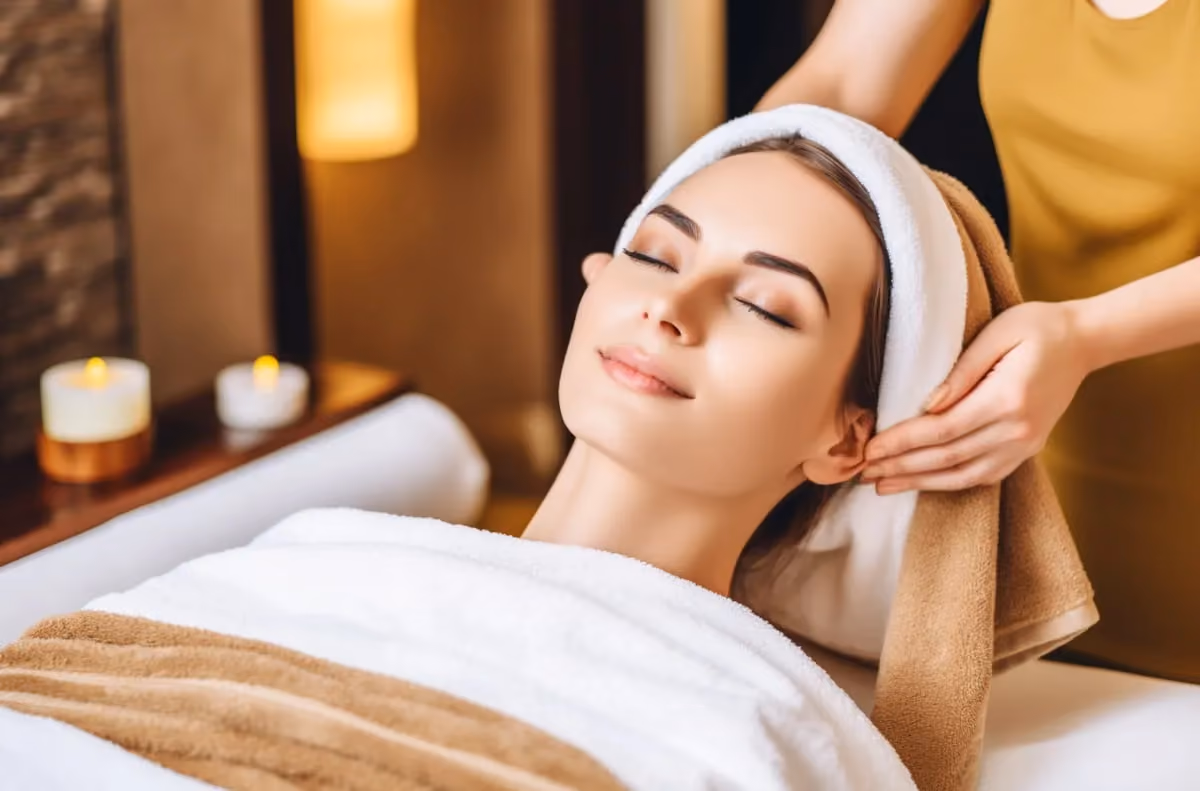 Image of a woman getting a professional facial service