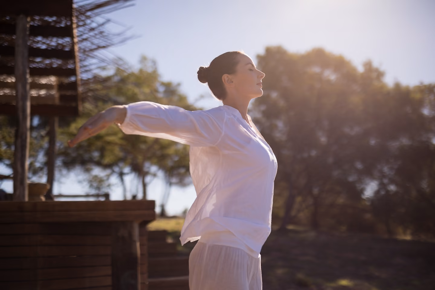 A image of a woman stretching outdoors