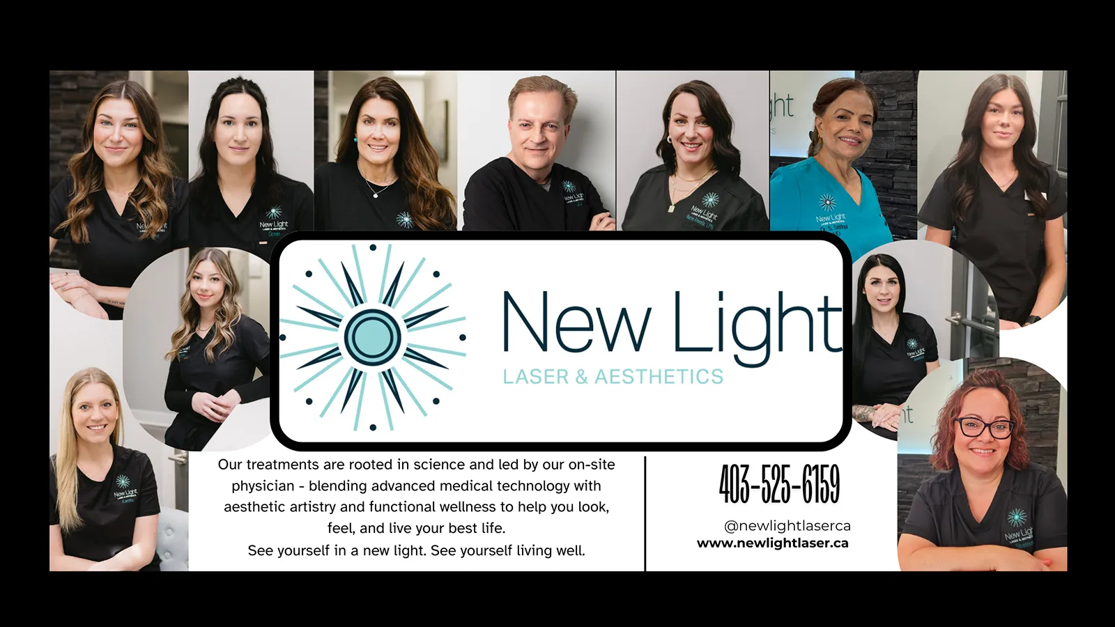 The professional medical and aesthetics team at New Light Laser and Aesthetics standing together.