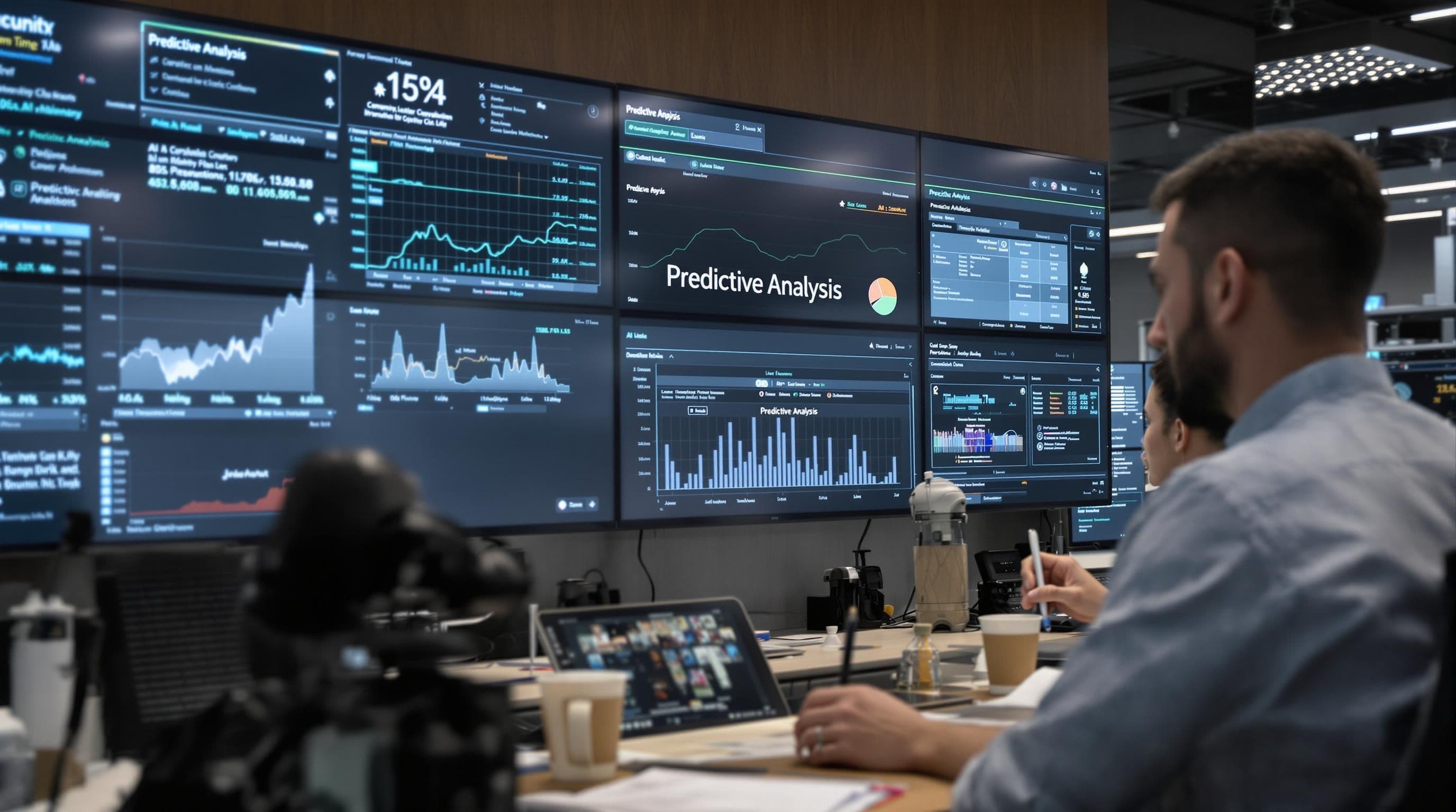 IT team monitors AI-powered risk analytics and compliance dashboards