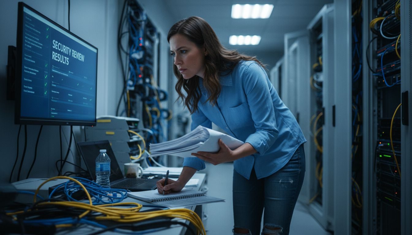 IT manager auditing compliance in server room